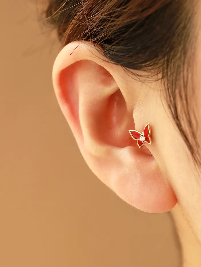 Earrings MinimalBijoux 14K Gold Enamel Cubic Butterfly Cartilage Earring 20g