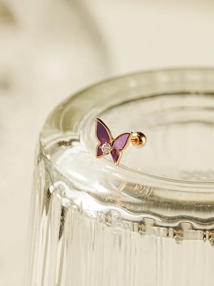 Earrings MinimalBijoux 14K Gold Enamel Cubic Butterfly Cartilage Earring 20g