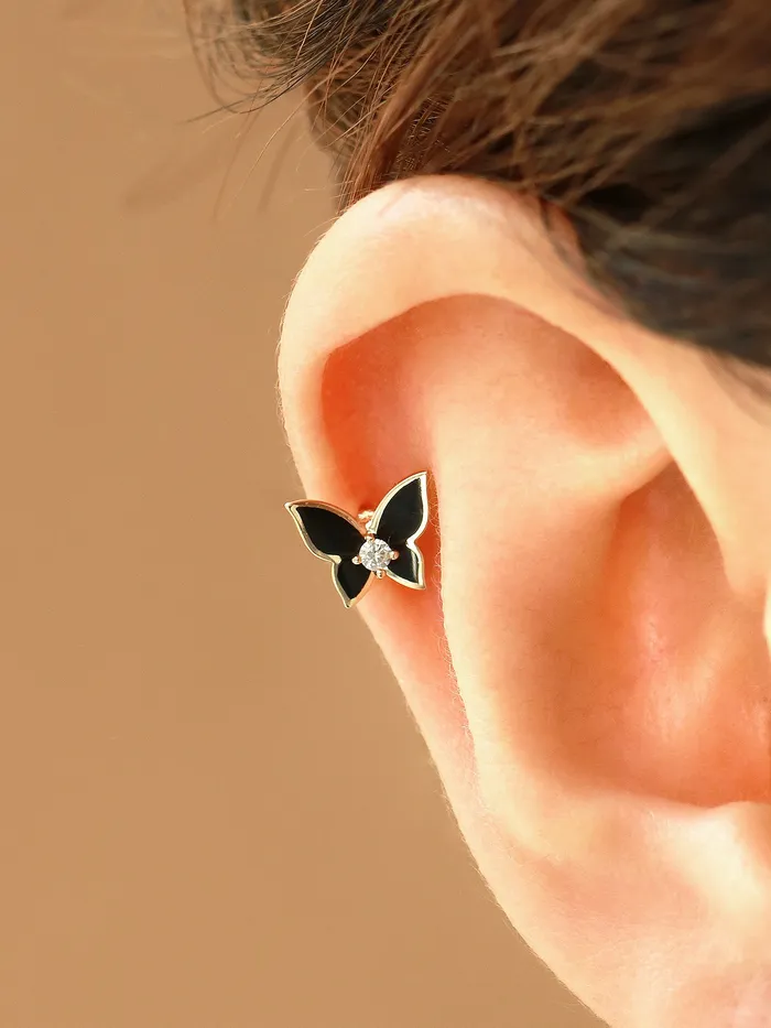 Earrings MinimalBijoux 14K Gold Enamel Cubic Butterfly Cartilage Earring 20g
