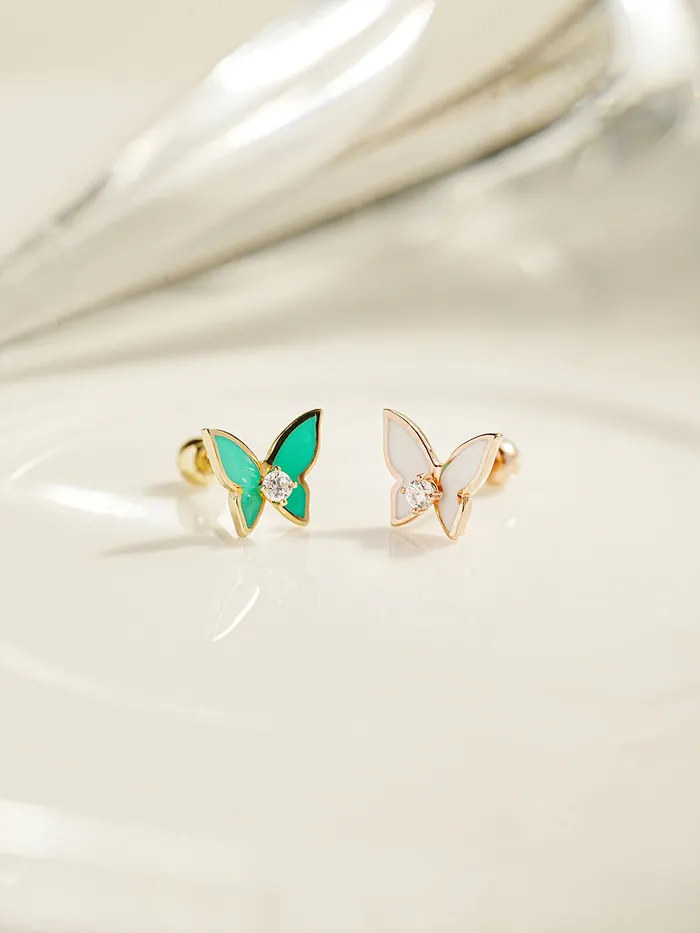Earrings MinimalBijoux 14K Gold Enamel Cubic Butterfly Cartilage Earring 20g