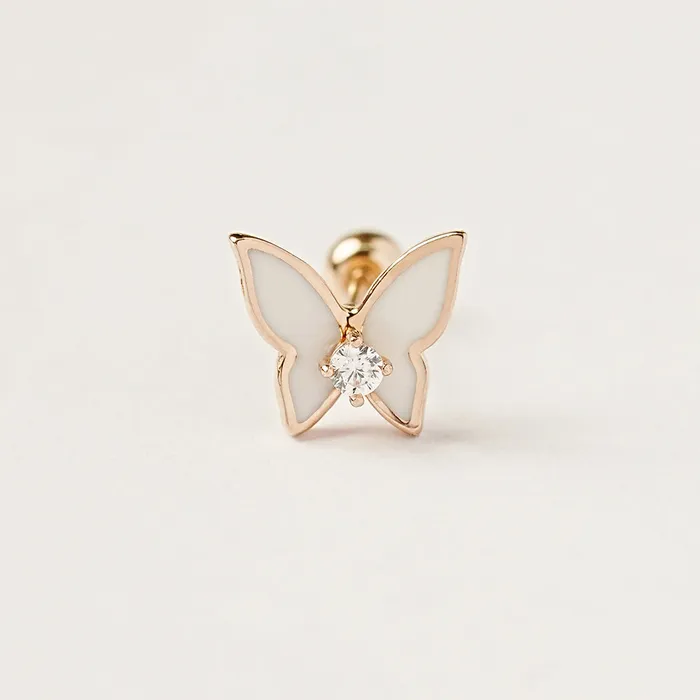Earrings MinimalBijoux 14K Gold Enamel Cubic Butterfly Cartilage Earring 20g