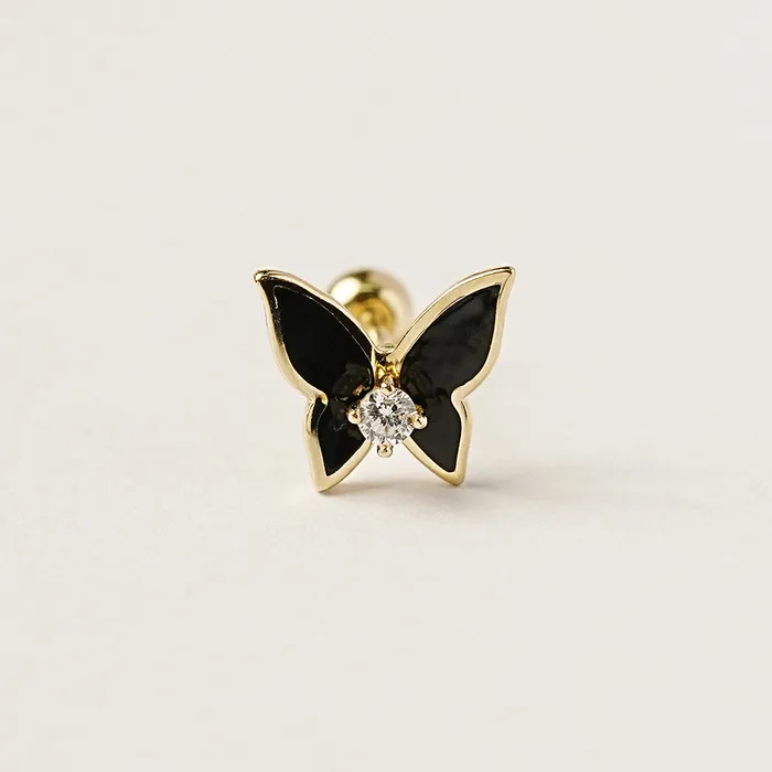 Earrings MinimalBijoux 14K Gold Enamel Cubic Butterfly Cartilage Earring 20g