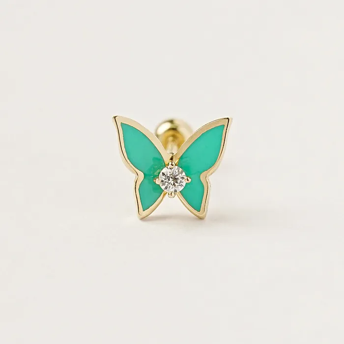 Earrings MinimalBijoux 14K Gold Enamel Cubic Butterfly Cartilage Earring 20g