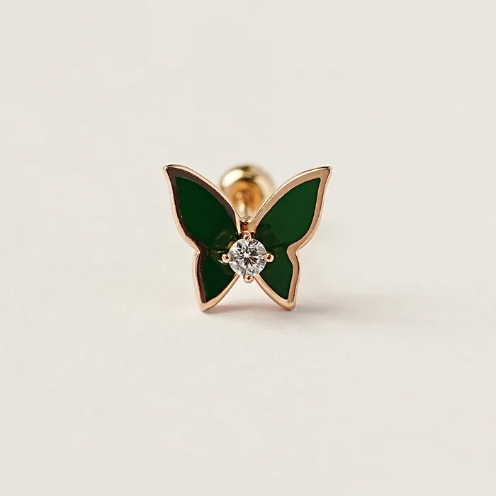 Earrings MinimalBijoux 14K Gold Enamel Cubic Butterfly Cartilage Earring 20g
