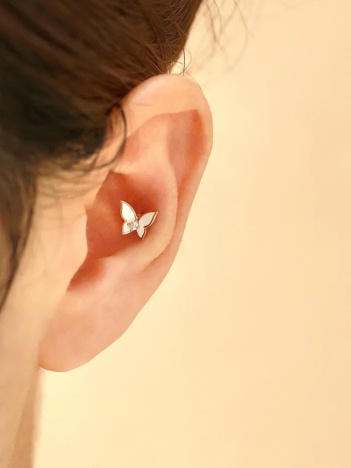 Earrings MinimalBijoux 14K Gold Enamel Cubic Butterfly Cartilage Earring 20g