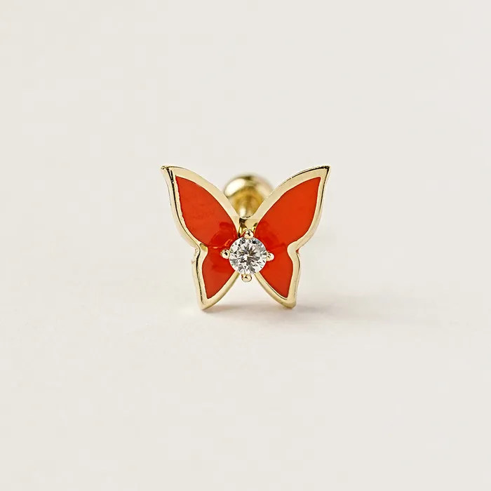 Earrings MinimalBijoux 14K Gold Enamel Cubic Butterfly Cartilage Earring 20g