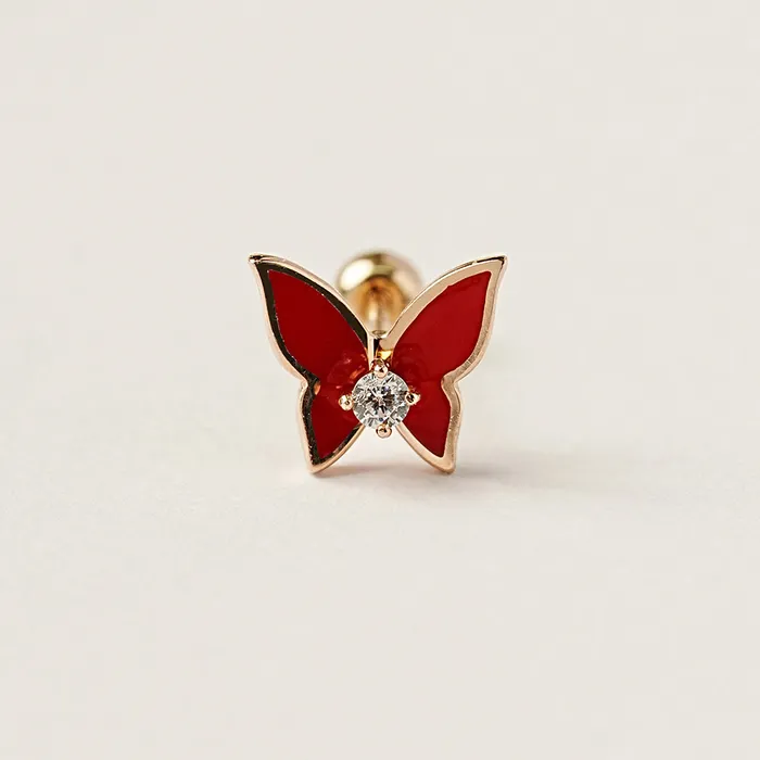 Earrings MinimalBijoux 14K Gold Enamel Cubic Butterfly Cartilage Earring 20g