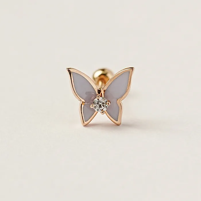 Earrings MinimalBijoux 14K Gold Enamel Cubic Butterfly Cartilage Earring 20g
