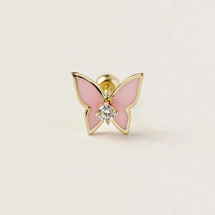 Earrings MinimalBijoux 14K Gold Enamel Cubic Butterfly Cartilage Earring 20g
