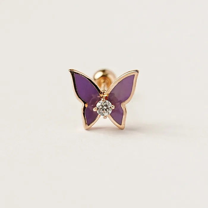 Earrings MinimalBijoux 14K Gold Enamel Cubic Butterfly Cartilage Earring 20g