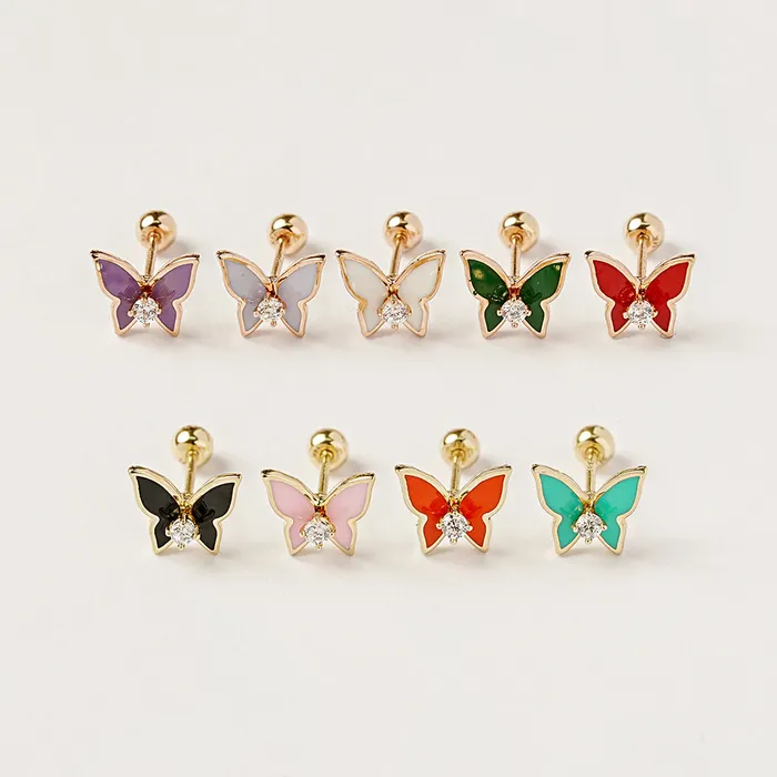 Earrings MinimalBijoux 14K Gold Enamel Cubic Butterfly Cartilage Earring 20g