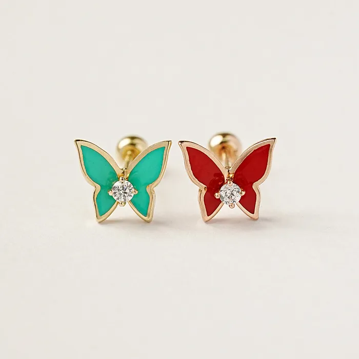 Earrings MinimalBijoux 14K Gold Enamel Cubic Butterfly Cartilage Earring 20g