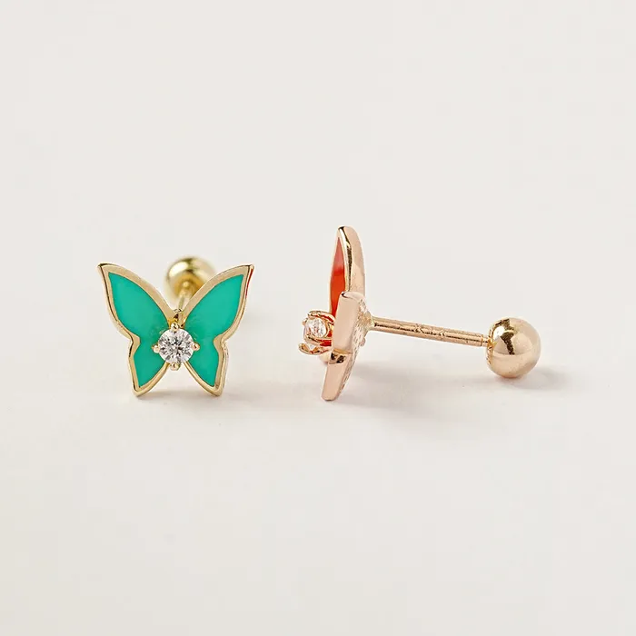 Earrings MinimalBijoux 14K Gold Enamel Cubic Butterfly Cartilage Earring 20g
