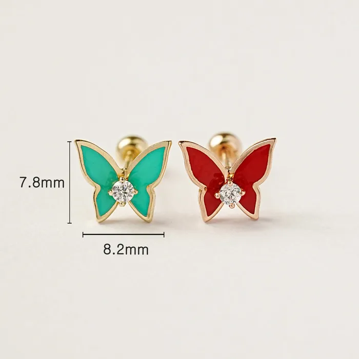 Earrings MinimalBijoux 14K Gold Enamel Cubic Butterfly Cartilage Earring 20g