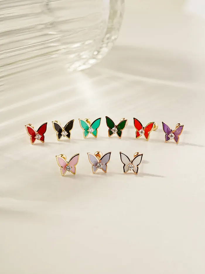 Earrings MinimalBijoux 14K Gold Enamel Cubic Butterfly Cartilage Earring 20g