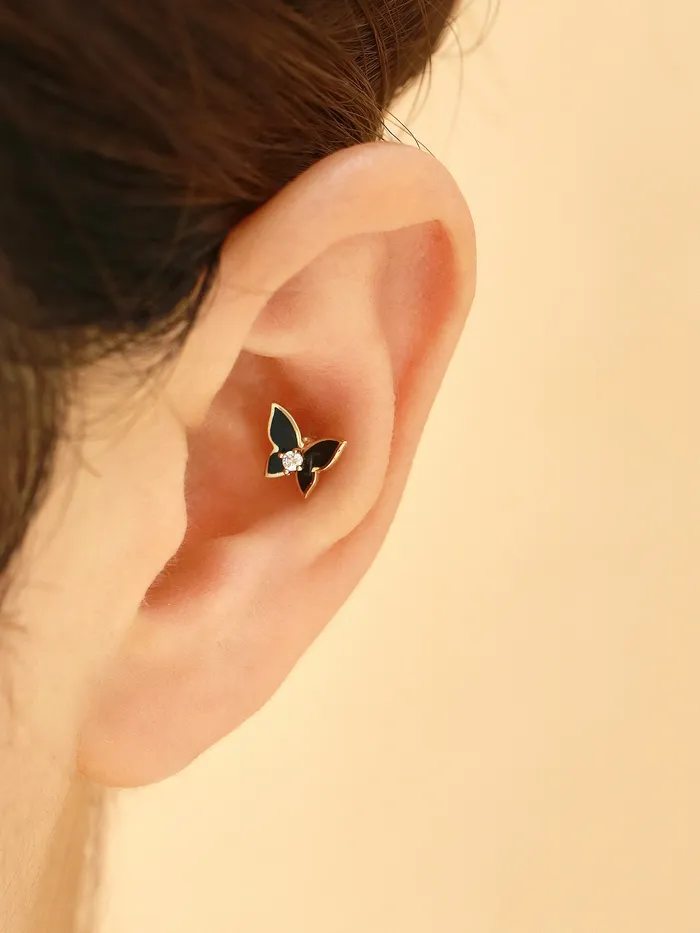 Earrings MinimalBijoux 14K Gold Enamel Cubic Butterfly Cartilage Earring 20g