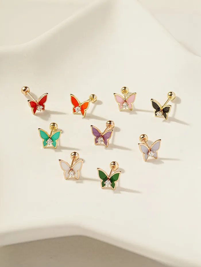 Earrings MinimalBijoux 14K Gold Enamel Cubic Butterfly Cartilage Earring 20g