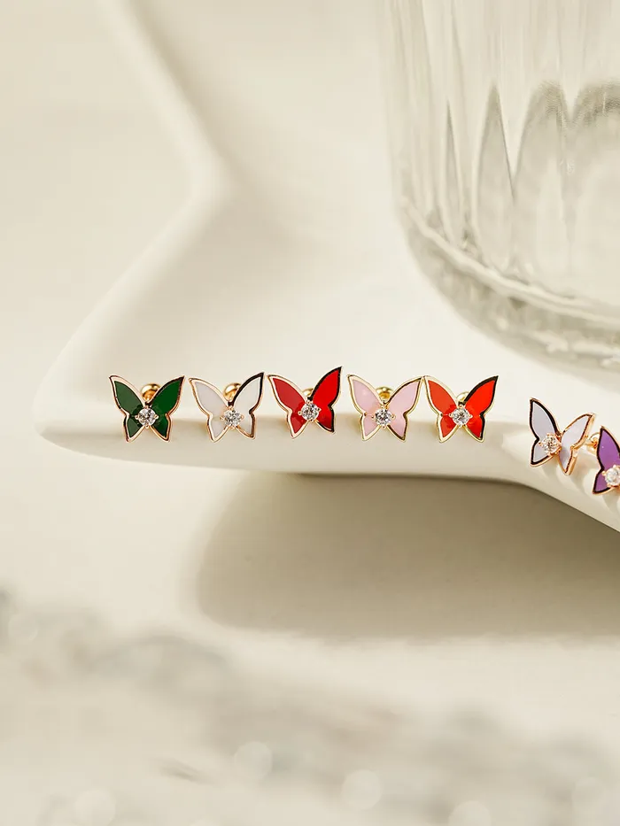 Earrings MinimalBijoux 14K Gold Enamel Cubic Butterfly Cartilage Earring 20g