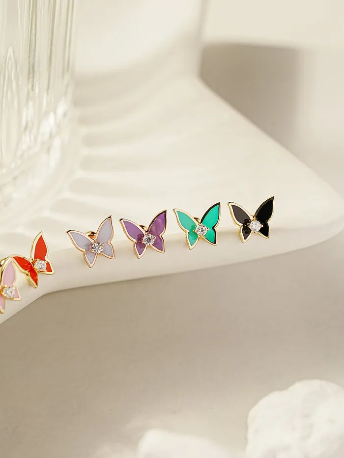 Earrings MinimalBijoux 14K Gold Enamel Cubic Butterfly Cartilage Earring 20g