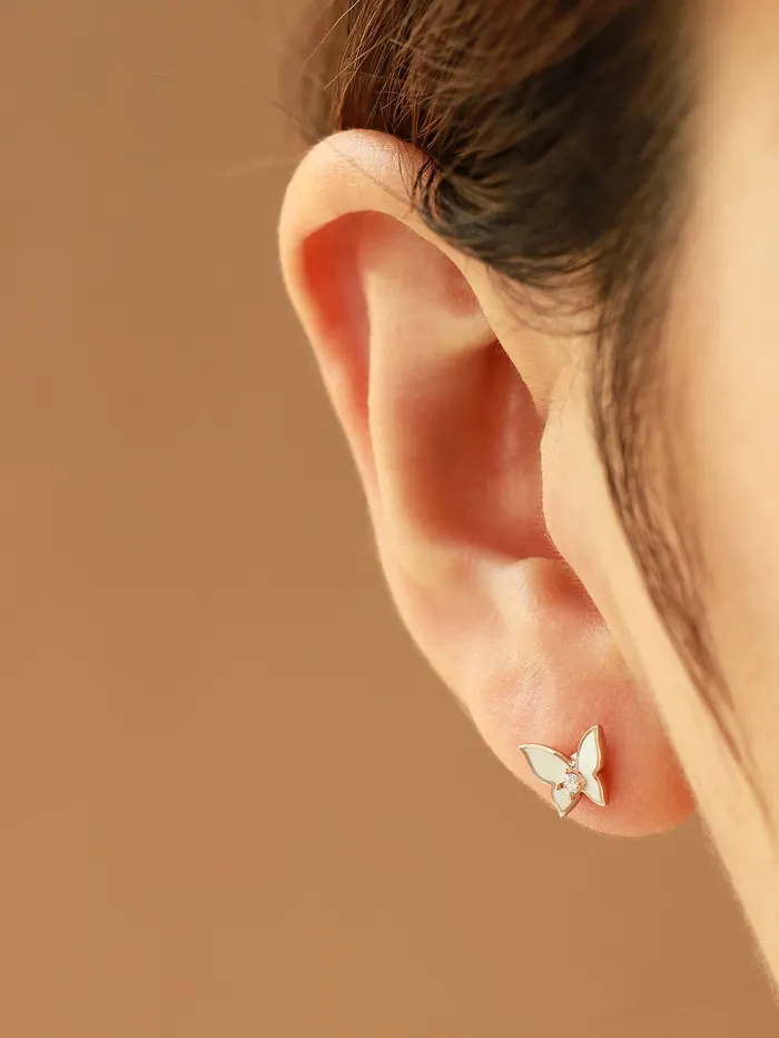 Earrings MinimalBijoux 14K Gold Enamel Cubic Butterfly Cartilage Earring 20g