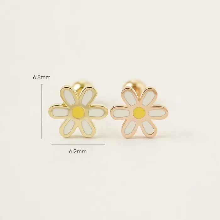 Earrings MinimalBijoux 14K Gold Enamel Simple Daisy Cartilage Earring 20G