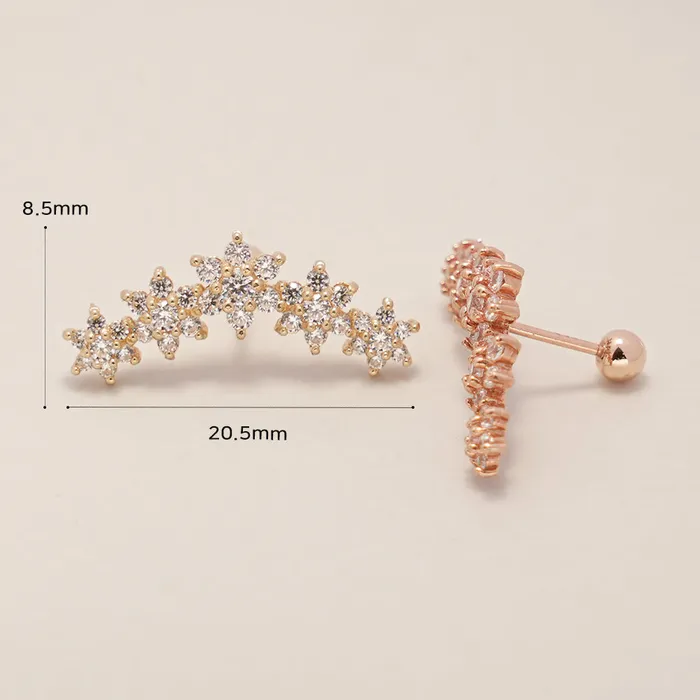 Earrings MinimalBijoux 14K Gold Garland Cubic Flower Cartilage Earring 20G18G16G