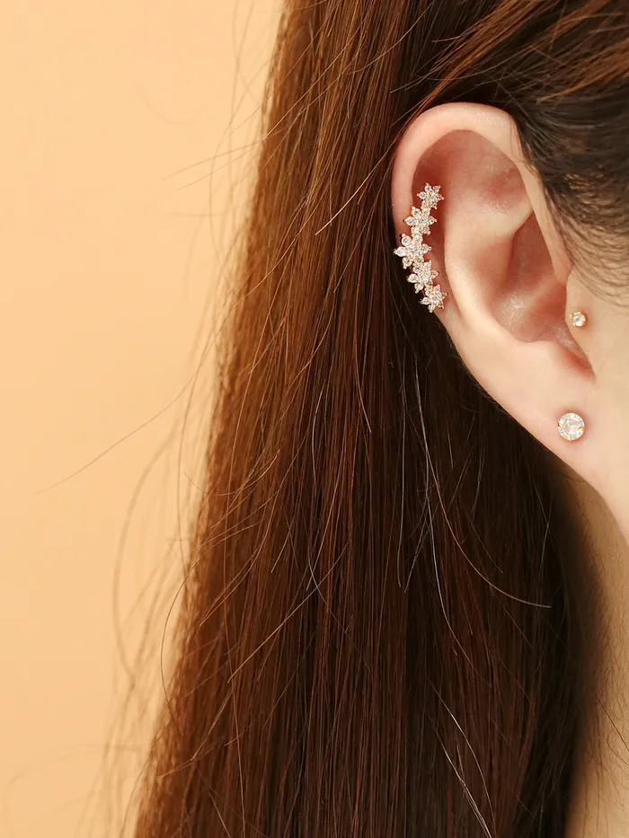 Earrings MinimalBijoux 14K Gold Garland Cubic Flower Cartilage Earring 20G18G16G