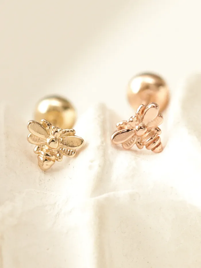 Earrings MinimalBijoux 14K Gold Mini Bee Cartilage Earring 20G18G16G