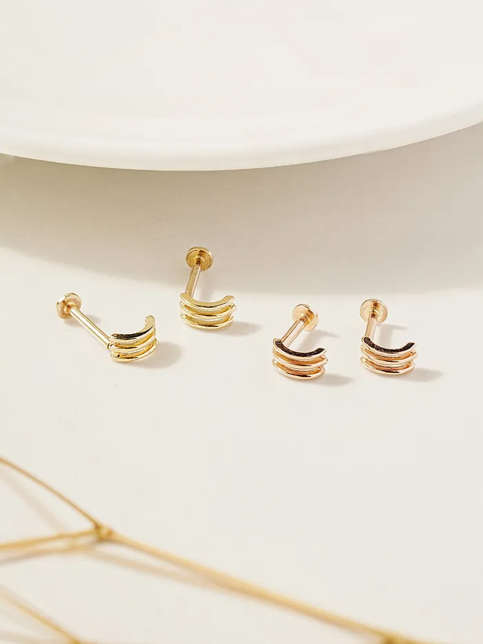 Earrings MinimalBijoux 14K Gold Minimi Triple line half hoop Internally Threaded Labret Piercing 18G16G Earrings MinimalBijoux 14K Gold Minimi Triple line half hoop Internally Threaded Labret Piercing 18G16G