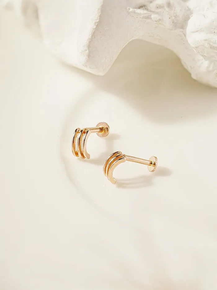 Earrings MinimalBijoux 14K Gold Minimi Triple line half hoop Internally Threaded Labret Piercing 18G16G
