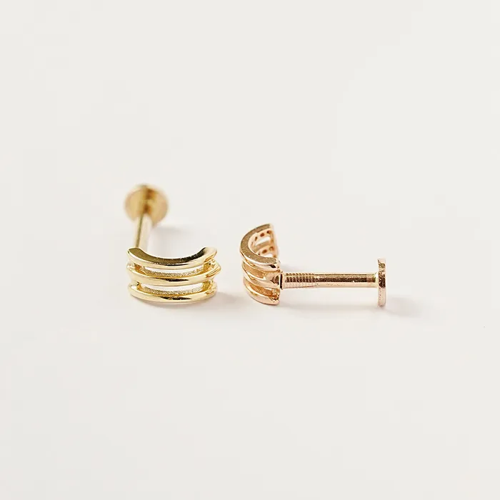Earrings MinimalBijoux 14K Gold Minimi Triple line half hoop Internally Threaded Labret Piercing 18G16G