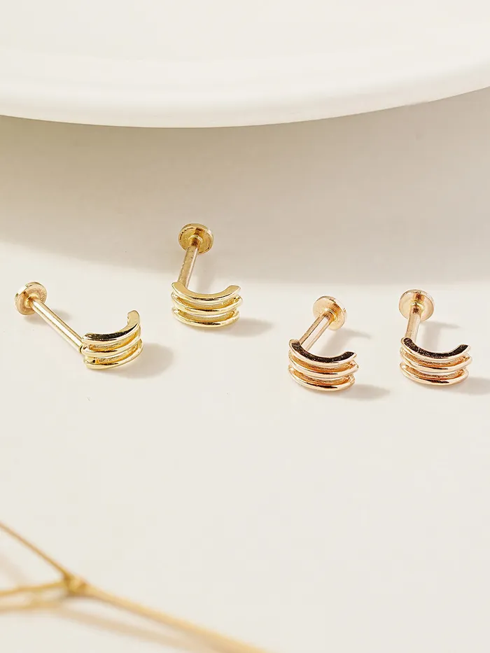 Earrings MinimalBijoux 14K Gold Minimi Triple line half hoop Internally Threaded Labret Piercing 18G16G
