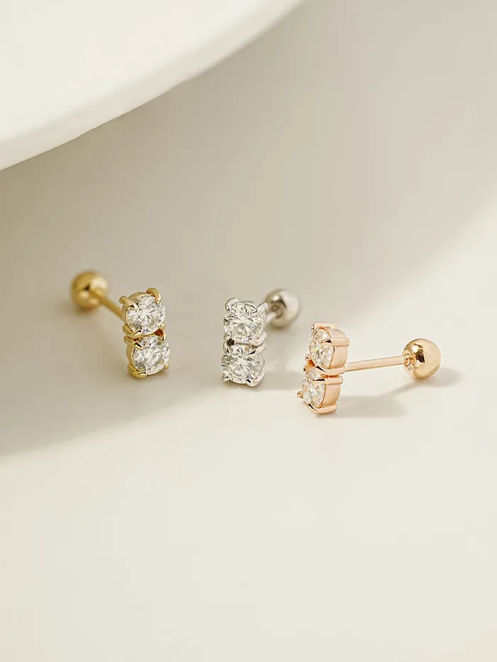 Earrings MinimalBijoux 14K Gold Moissanite Double Cartilage Earring 20G18G16G