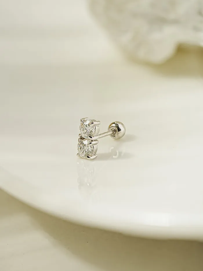 Earrings MinimalBijoux 14K Gold Moissanite Double Cartilage Earring 20G18G16G