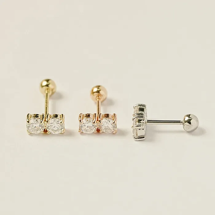 Earrings MinimalBijoux 14K Gold Moissanite Double Cartilage Earring 20G18G16G