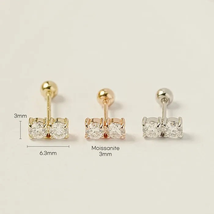 Earrings MinimalBijoux 14K Gold Moissanite Double Cartilage Earring 20G18G16G