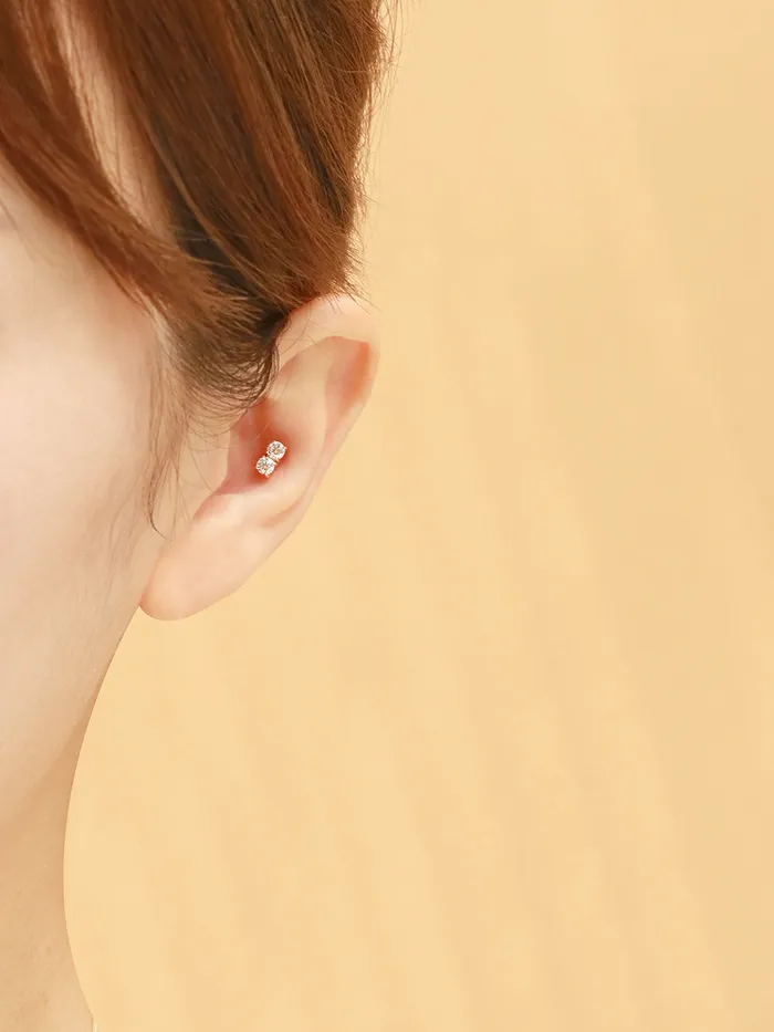 Earrings MinimalBijoux 14K Gold Moissanite Double Cartilage Earring 20G18G16G