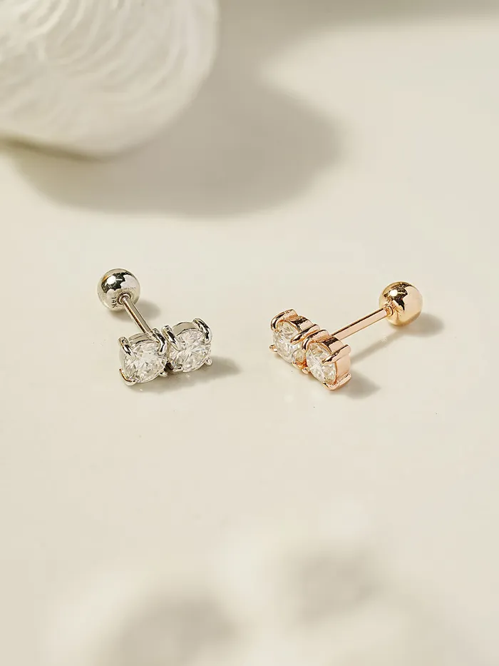 Earrings MinimalBijoux 14K Gold Moissanite Double Cartilage Earring 20G18G16G