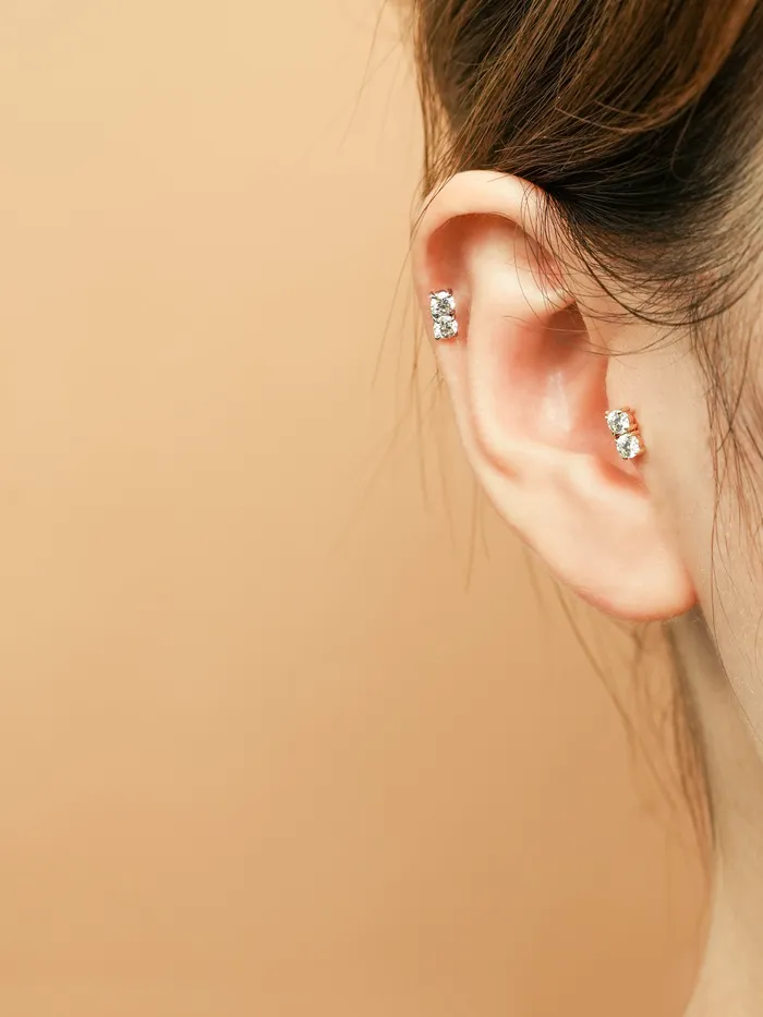 Earrings MinimalBijoux 14K Gold Moissanite Double Cartilage Earring 20G18G16G