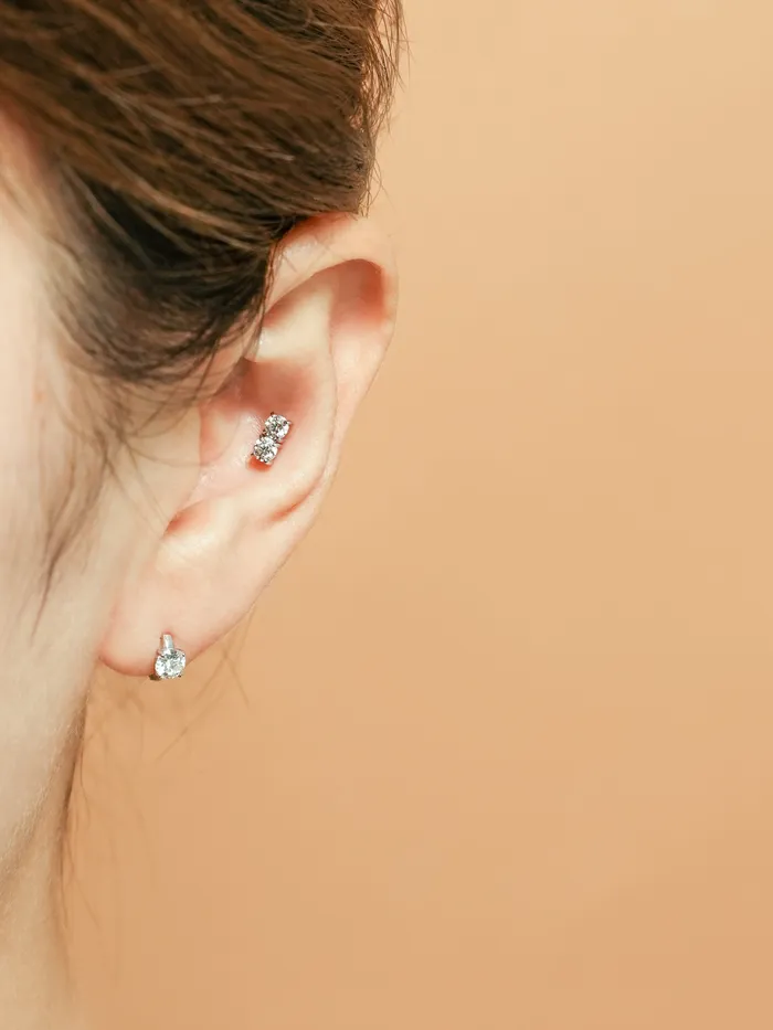 Earrings MinimalBijoux 14K Gold Moissanite Double Cartilage Earring 20G18G16G