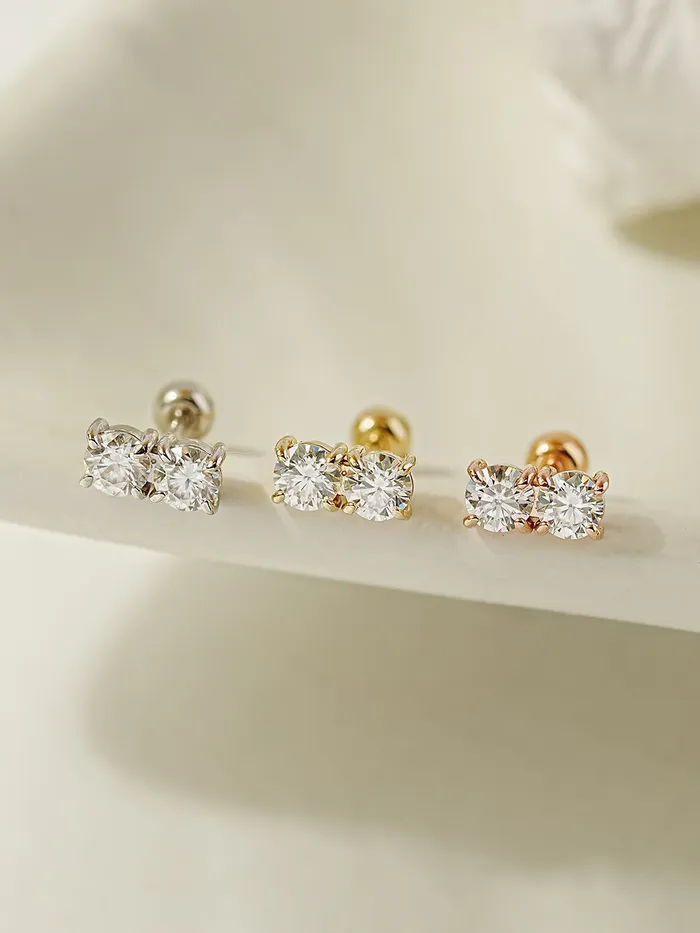Earrings MinimalBijoux 14K Gold Moissanite Double Cartilage Earring 20G18G16G
