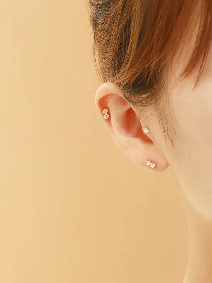 Earrings MinimalBijoux 14K Gold Moissanite Double Cartilage Earring 20G18G16G
