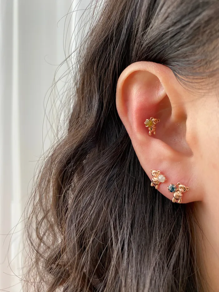 Earrings MinimalBijoux 14K Gold Rough Diamond Bear Cartilage Earring 18G16G