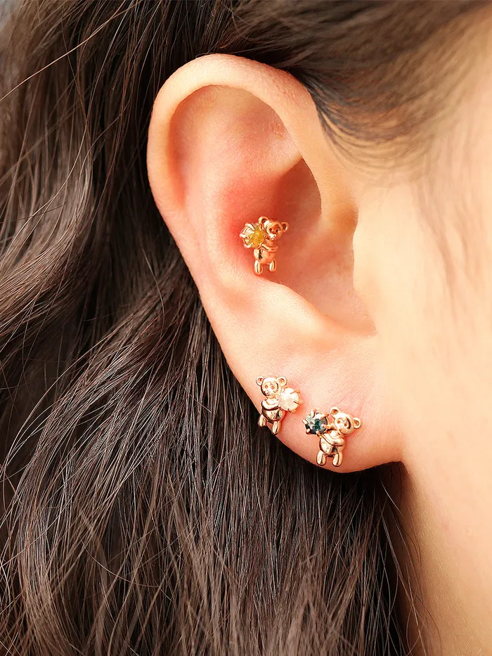 Earrings MinimalBijoux 14K Gold Rough Diamond Bear Cartilage Earring 18G16G