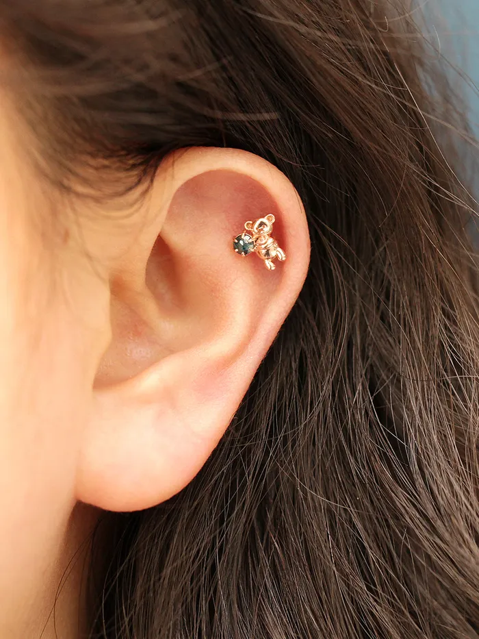 Earrings MinimalBijoux 14K Gold Rough Diamond Bear Cartilage Earring 18G16G