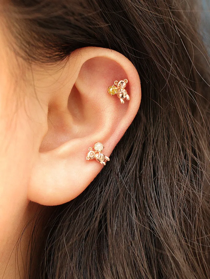 Earrings MinimalBijoux 14K Gold Rough Diamond Bear Cartilage Earring 18G16G