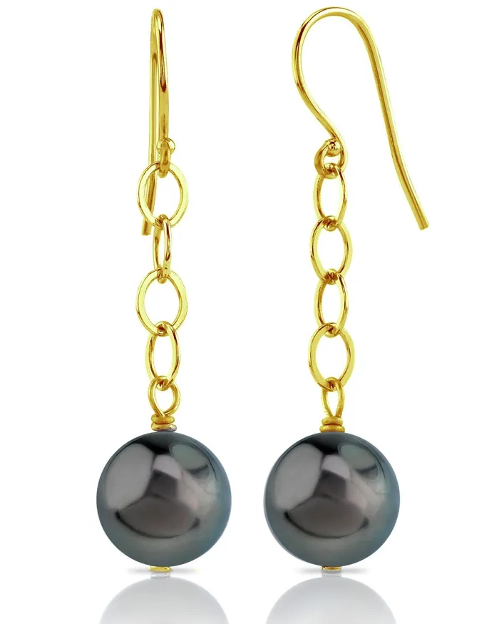 Earrings SPT Tahitian South Sea Round Pearl Dangling Tincup Earrings