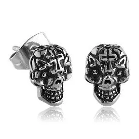 Earrings Tulsa Body Jewelry Cross Skull Stainless Stud Earrings