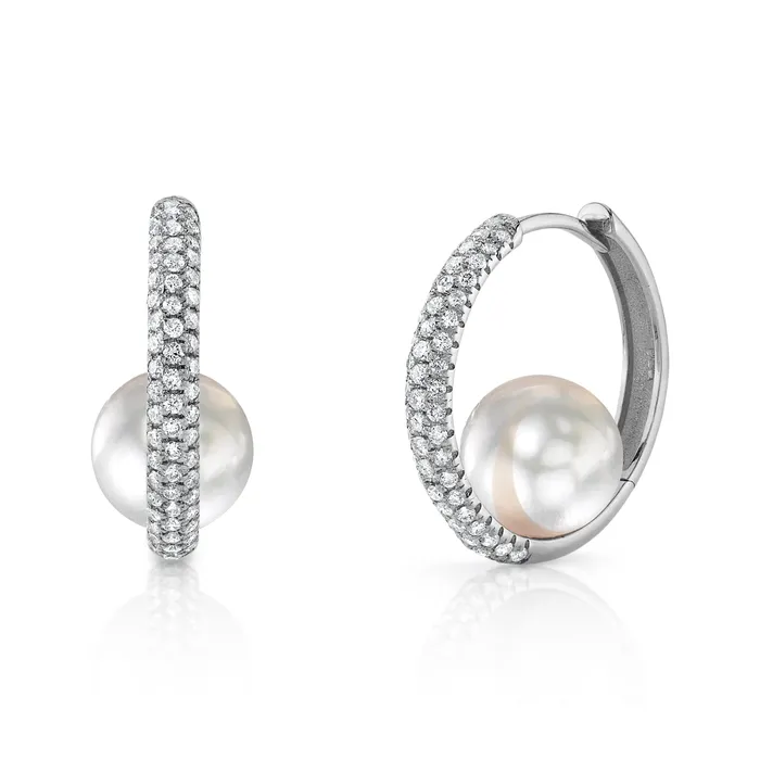 Earrings White South Sea Pearl Diamond Enchantment Hoop Earrings SPT