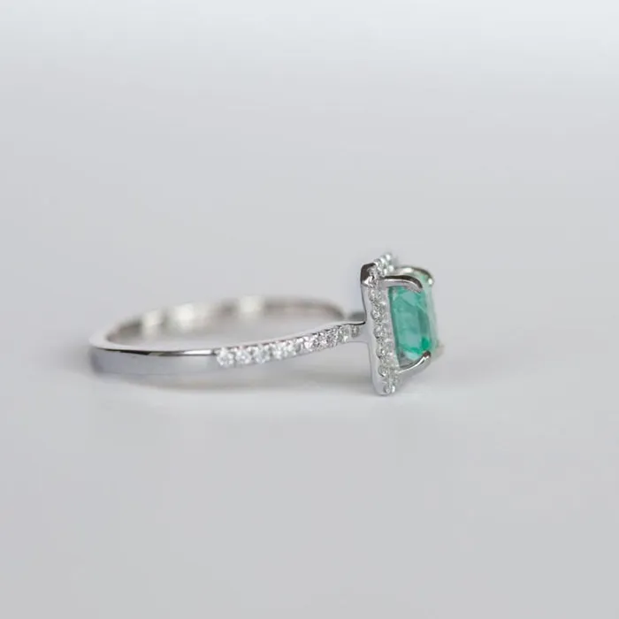 Emerald Engagement Ring Platinum Teal Diamond Emerald Ring Petite Engagement Ring Size 45 Antique Inspired Jewelry by Anueva Jewelry Anueva Jewelry Rings